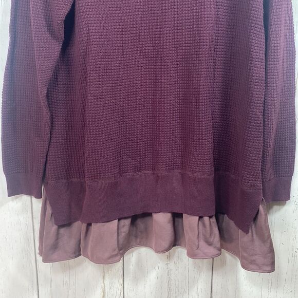 Logo by Lori Goldstein Waffle Knit Sweater Tunic Purple Lace Chiffon Hem Cottage - Picture 8 of 11